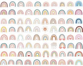 120 Boho Rainbow Svg BUNDLE, Cute Rainbow Svg, Boho Rainbow Clipart, Rainbow Svg, Hand Drawn Rainbow, Boho Stickers, Png, Digital Download