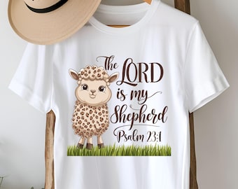 Christian Sheep PNG, The Lord is My Shepherd Clipart, Psalm 23:1 Cute Bible Verse Art, Kids Religious Shirt Design, Instant Download