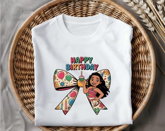 Moana Birthday Girl Png, Tropical Cupcake Party Clipart with Balloons and Bow, Island Style Kids Design for Shirts, Instant Download