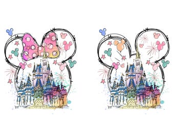 Mouse Castle Watercolor Png Bundle, Mouse Ear Castle Png, Magic Kingdom Png, Retro Colorful Castle Png, Sublimation Design Png, Sublimation