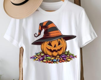 Pumpkin Candy Hat PNG, Halloween Jack-O-Lantern Sublimation, Witch Hat Pumpkin Design, Fall Candy Clipart, Digital File Download