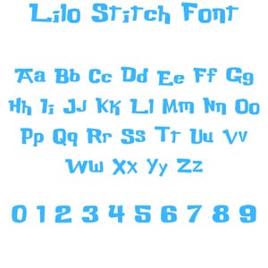 Paquete de fuentes SVG TTF de Lilo y Stitch, letras y números del alfabeto, imágenes prediseñadas de Stitch, archivos de corte de Cricut, descarga de fuentes con nombre de texto personalizado