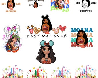Moana Princess Png-Bundle, Maus Ohren Clipart, Island Girl und Pua Art, Schloss & Best Day Ever Design, sofortiger digitaler Download