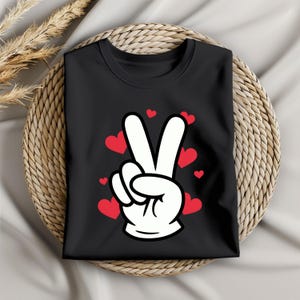 Peace Sign Mickey Hand PNG, Love and Heart Design, Valentine Peace Clipart, Cute Cartoon Style Art for Shirts, Instant Digital Download