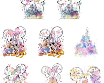 Mouse Castle Watercolor Png Bundle, Mouse Ear Castle Png, Magic Kingdom Png, Retro Colorful Castle Png, Sublimation Design Png, Sublimation