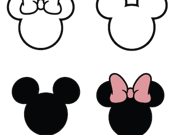 Paquete SVG inspirado en Mickey y Minnie, camiseta SVG de dibujos animados, orejas de Mickey y Minnie, contorno de Mickey y Minnie Mouse, lazo de ratón, descarga instantánea
