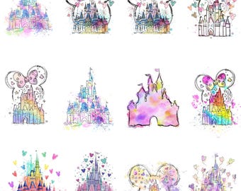 Mouse Castle Watercolor Png Bundle, Mouse Ear Castle Png, Magic Kingdom Png, Retro Colorful Castle Png, Sublimation Design Png, Sublimation