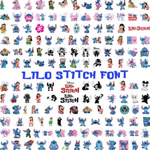 Lilo and Stitch SVG PNG Bundle, Stitch and Angel Couple Clipart, Cricut Cut Files, Love Themed Sublimation Designs, Ohana Font Download