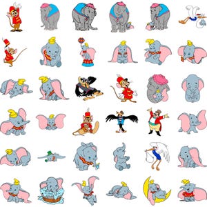Può includere: Una collezione di 36 illustrazioni colorate con Dumbo l'elefante in varie pose e ambientazioni. Le illustrazioni includono Dumbo che vola, Dumbo con sua madre, Dumbo con artisti circensi e Dumbo con altri animali. Le illustrazioni sono perfette per l'uso in una varietà di progetti creativi, come lo scrapbooking, la creazione di biglietti e la progettazione digitale.