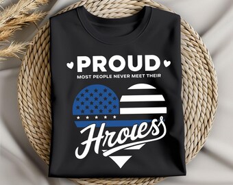 Trotse politiehelden png, dunne blauwe lijn hart clipart, rechtshandhaving ondersteuning sublimatie ontwerp voor familie shirts, digitale download