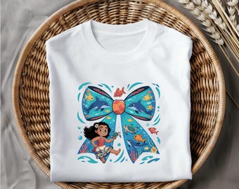 Moana Ocean Png Clipart, Tropical Girl with Sea Bow and Fish, Summer Island Adventure Design for Kids Shirts, Instant Digital Download