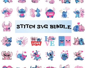Pacote SVG de Stitch e Anjo, Stitch Casal SVG, Stitch Amor SVG, Stitch SVG, Anjo SVG, Stitch Anjo SVG, Stitch com Anjo SVG PNG