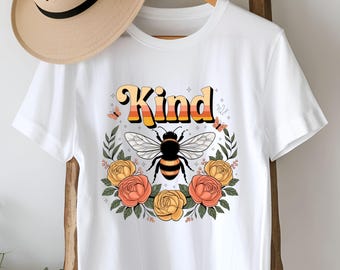 Be Kind Bee PNG, Retro Floral Clipart, Positive Quote Bumblebee Design, Cute Kindness Shirt Art, Spring Sublimation, Instant Download
