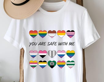 You Are Safe With Me PNG, Inclusive LGBTQ Pride Heart Clipart, Rainbow Flag Sublimation Design, Love is Love Digital File Download