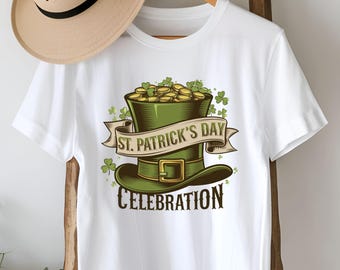 Kapelusz na Dzień Świętego Patryka w formacie PNG, Złoty Clipart Skrzata, Projekt Koszulki z Irlandzkim Obchodem, Grafika Clover Party, Natychmiastowe Pobieranie Cyfrowe