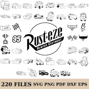 Cars SVG Bundle, Black and White Lightning McQueen Clipart, Mater Vector, McQueen Line Art PNG, Instant Download Files