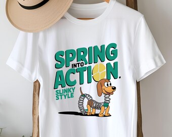 Spring Into Action PNG, Slinky Dog Clipart Design, Retro Toy Inspired Funny Quote, Motivational Cartoon Art, Instant Digital Download