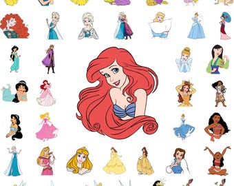 Princess Silhouette SVG Bundle, Tiana Rapunzel Snow White Svg Files, Frozen Princess Clipart for Cricut, Magical Girl Digital Download