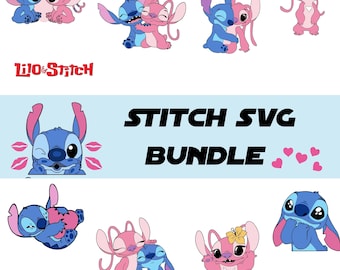 Pacote SVG de Stitch e Anjo, Stitch Casal SVG, Stitch Amor SVG, Stitch SVG, Anjo SVG, Stitch Anjo SVG, Stitch com Anjo SVG PNG