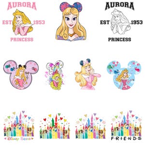 Aurora Princess Clipart, Sleeping Beauty PNG Bundle, Mouse Ears Svg, Cartoon Style Sublimation Set, Digital Download PNG