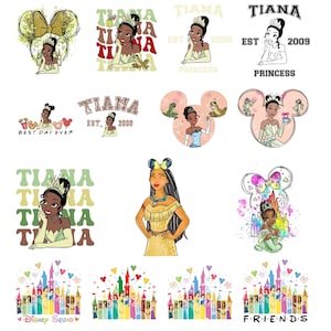Tiana Princess png-bundel, kikker en cupcake clipart, muisoren & kasteel ontwerp, beste dag ooit vrienden set, instant digitale download