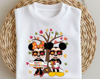 Thanksgiving Couple PNG, Autumn Mickey and Minnie Clipart, Fall Leaves Turkey Day Digital File, Cute Holiday Sublimation, Instant Download