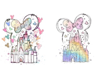 Mouse Castle Watercolor Png Bundle, Mouse Ear Castle Png, Magic Kingdom Png, Retro Colorful Castle Png, Sublimation Design Png, Sublimation