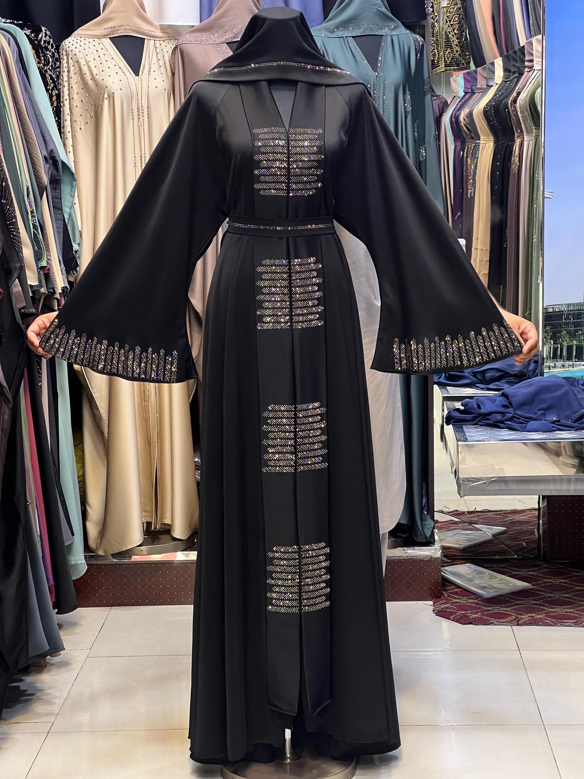 Embroidered Black Abaya With Matching Scarf: Dubai Style Caftan - Etsy