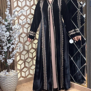 Black velvet maxi abaya Elegant 2 piece Abaya, Evening Abaya, Eid, Ramadan, Wedding Abaya,