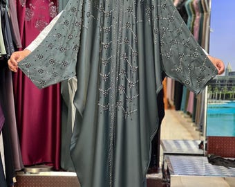 Abaya elegante para mujer - Caftán de lujo estilo Dubái - Vestido largo modesto con bordado - Conjunto de abaya para ocasiones especiales - Vestido largo caftán maxi