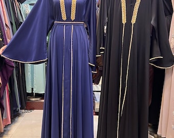 Abaya de Dubái bordada con pañuelo a juego: elegante vestido musulmán