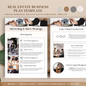 Real Estate Business Plan Template, Realtor Marketing Strategy, Small Business Plan Editable Canva Template, Real Estate Agent Planner