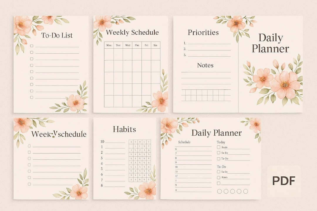 Floral Daily Planner Printable – 6-page PDF With To-do, Habit Tracker ...