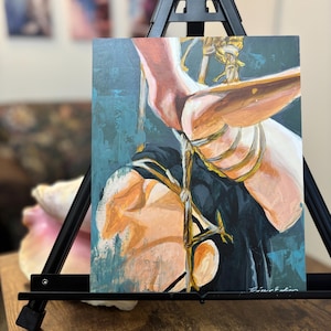 Golden Suspension Shibari Figure Study Original Acrylic Painting on Birch Wood Panel 8x10
