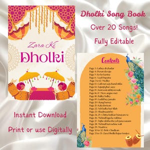Dholki Song Book | 20+ Songs | Editable Digital Download | Printable Booklet | Customizable Names, Colors & Lyrics | Mehndi, Sangeet, Haldi