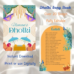 Dholki Song Book for Groom | Editable Digital Download | Printable Booklet | Customizable Names, Colors & Lyrics | Mehndi, Sangeet, Haldi