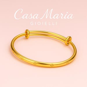 Aurelia Bloom Gold Bangle – Pure 18K Solid Yellow Gold Lucky Bracelet for Women - Casa Maria Gioielli