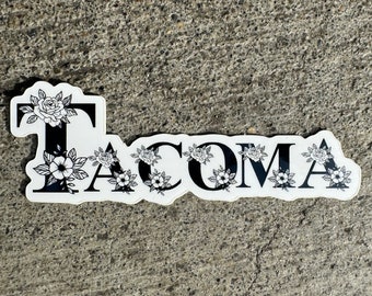 Tacoma Floral Sticker Die Cut Black and White