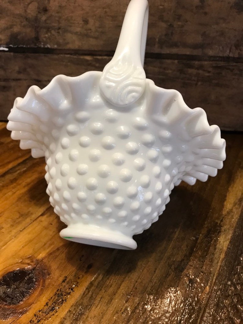Vintage Milk Glass Hobnail Basket With Handle Made by Fenton Etsy