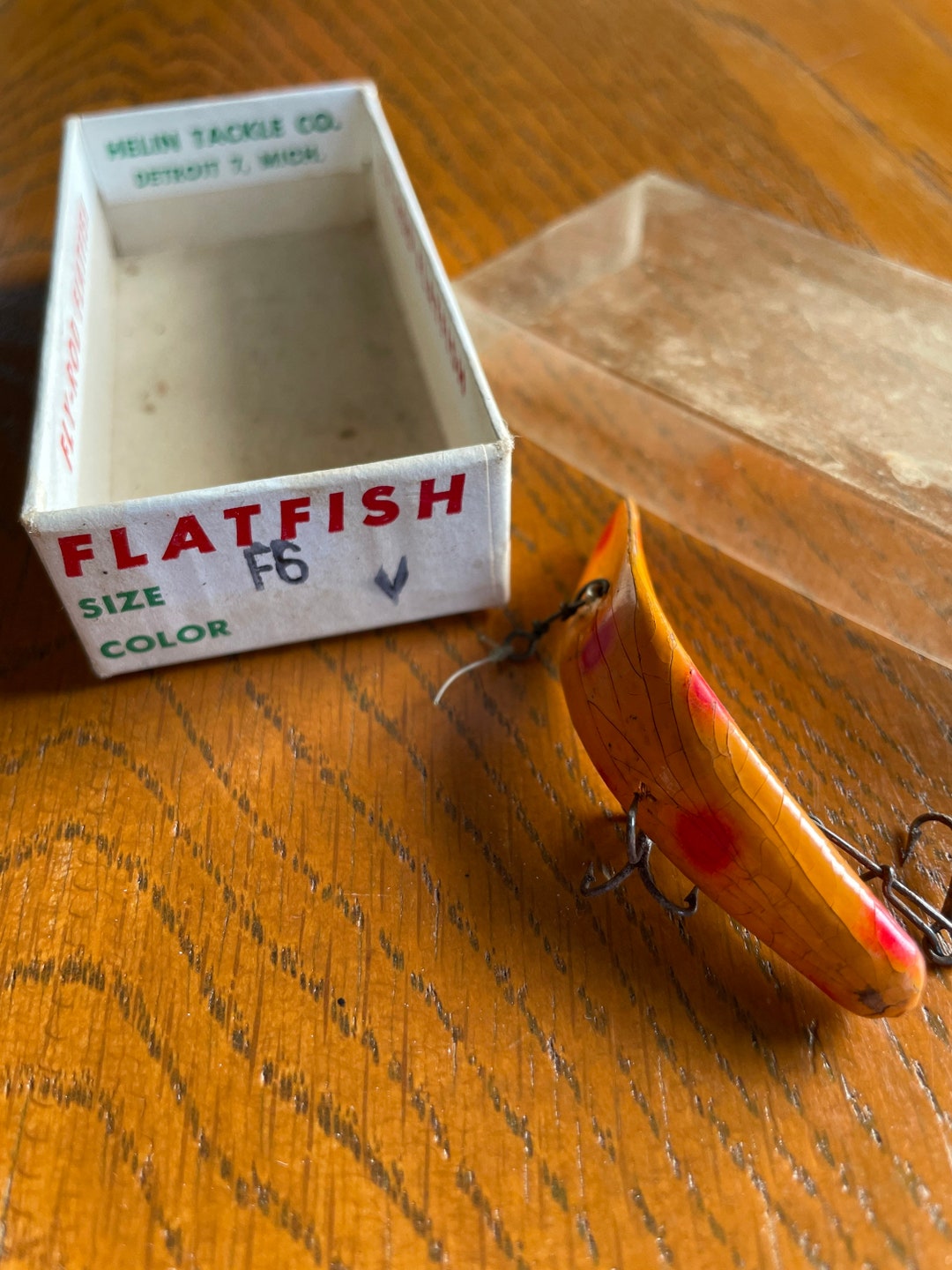 Vintage Helin Tackle Company Flatfish Lure With Box F6 Orange With Red Spots Etsy