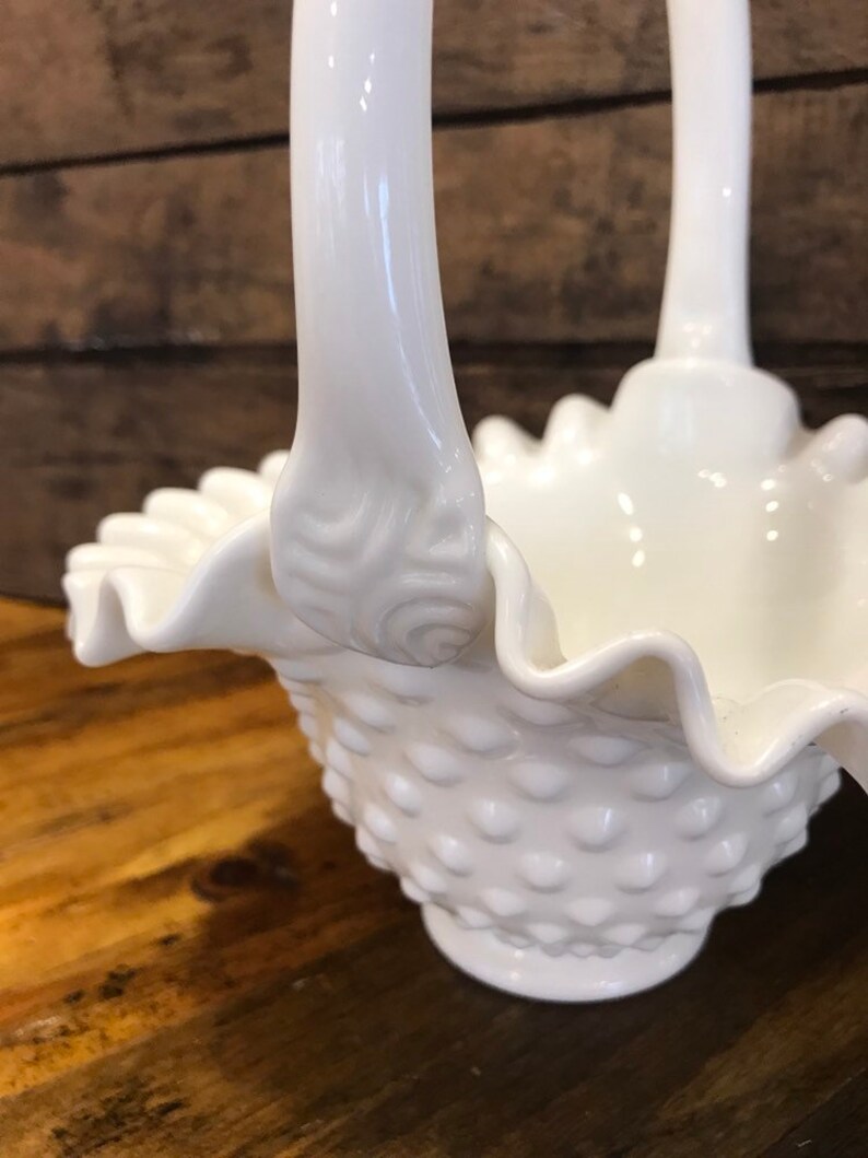 Vintage Milk Glass Hobnail Basket With Handle Made by Fenton Etsy