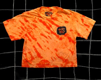 Orange tiger stripe tie dye crop tee