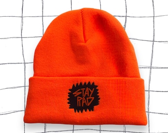 STAY RAD neon orange beanie