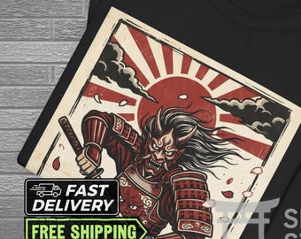 Camiseta Oni Samurai, Camiseta de Guerrero Demonio Japonés, Arte Samurai Estilo Ukiyo-e Vintage, Camiseta Gráfica del Sol Naciente de Japón, Ropa Urbana Samurai
