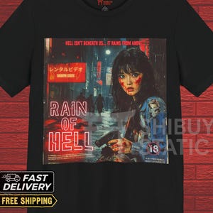 Rain of Hell Unisex T-shirt, Retro Japanese Horror Art, Cyberpunk Gore Print, Japanese Horror Shirt, Halloween gift, Halloween shirt