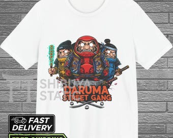 Camiseta de pandilla callejera Daruma, ropa urbana japonesa, camiseta gráfica retro de Daruma, estilo cultural japonés, camiseta Harajuku, regalo de arte japonés.