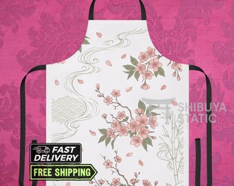 Delantal japonés Sakura, delantal de cocina con espalda cruzada, delantal japonés floral, delantal estilo japonés, delantal tipo pichi, regalo para mamá, delantal de chef