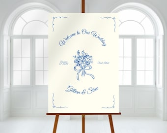 Wedding Welcome Sign, Elegant Hand-Drawn Canva Template (Digital Download)