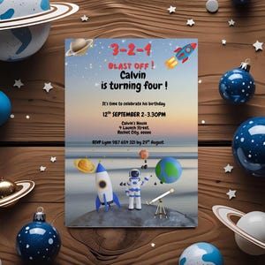 Outer Space Birthday Invitation,Any Age, Cosmic Party Invertation,Astronute Planets Galaxy & Stars Birthday Invite, Editable, Canva Template