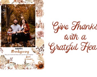 Happy Thanksgiving-fotokaartsjabloon, wenskaart, herfst, afdrukbaar, bewerkbaar, direct downloaden.